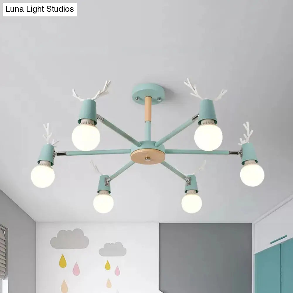 Contemporary Glass Ball Semi Flush Light Fixture For Childrens Bedroom Ceiling Features Antler