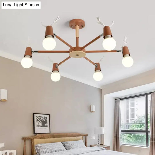 Contemporary Glass Ball Semi Flush Light Fixture For Childrens Bedroom Ceiling Features Antler