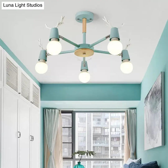 Contemporary Glass Ball Semi Flush Light Fixture For Childrens Bedroom Ceiling Features Antler