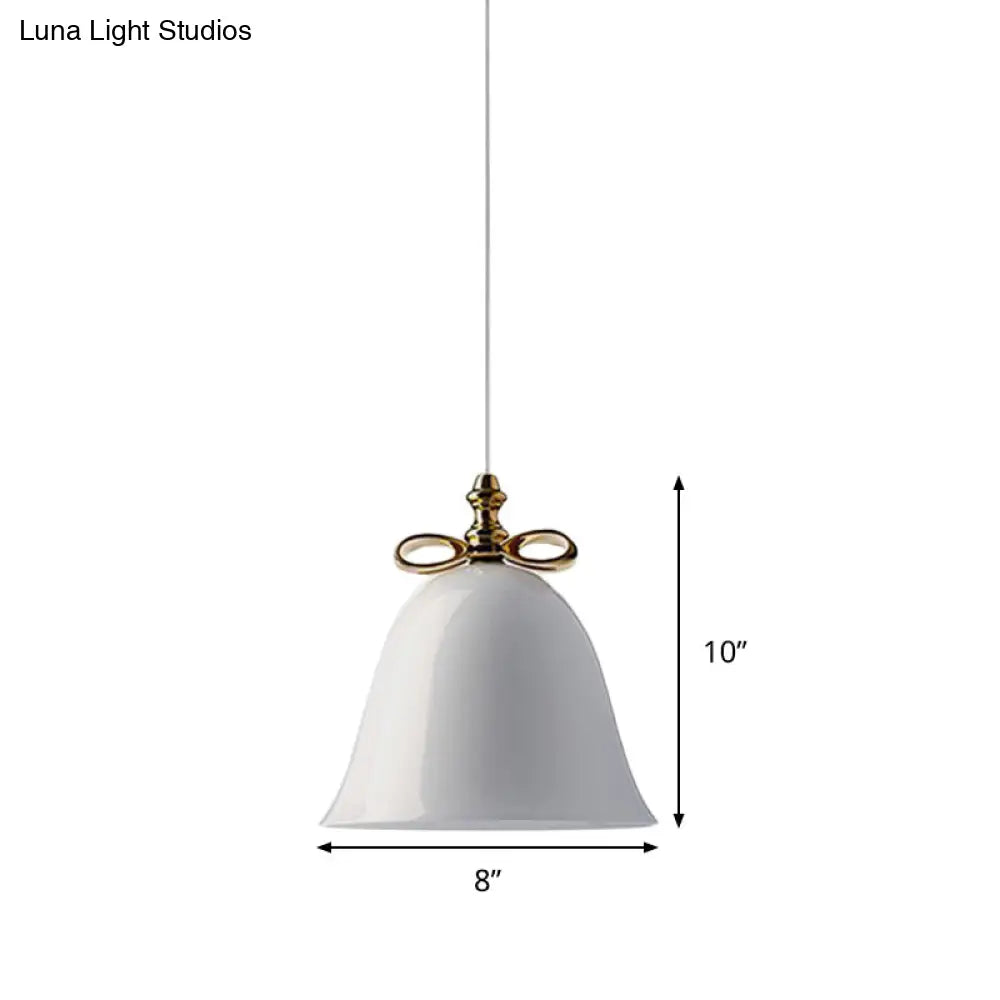 Bell Pendant Light - Contemporary White/Brown/Clear Glass Dining Room Ceiling Fixture