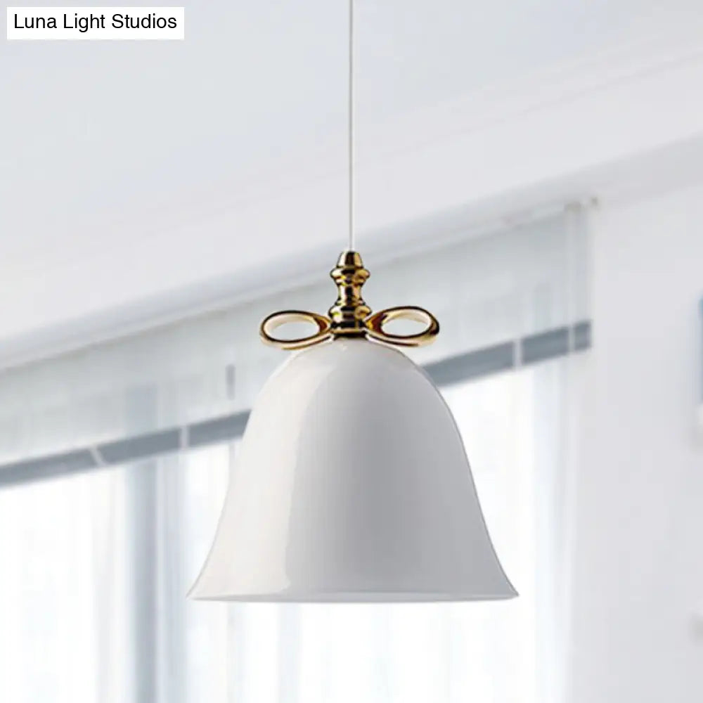 Bell Pendant Light - Contemporary White/Brown/Clear Glass Dining Room Ceiling Fixture