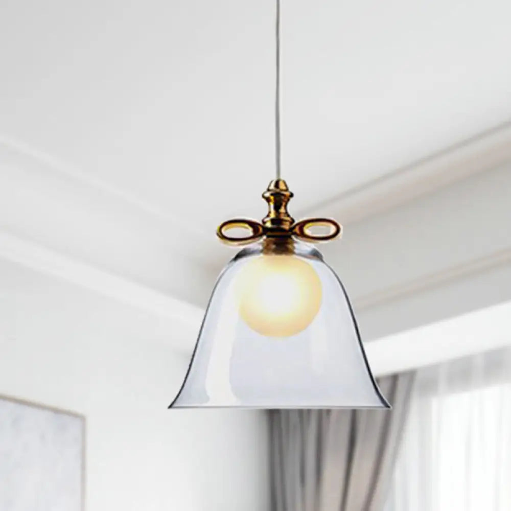 Contemporary Glass Bell Pendant Light - White/Brown/Clear Ideal For Dining Room Ceiling Clear