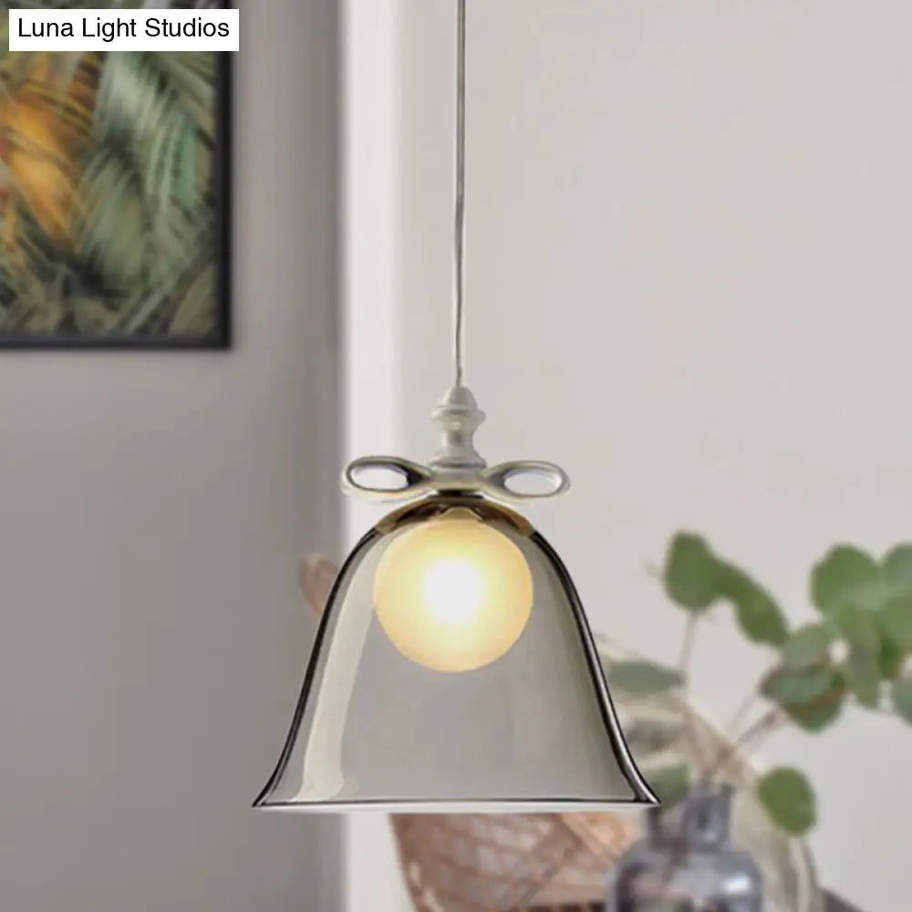 Bell Pendant Light - Contemporary White/Brown/Clear Glass Dining Room Ceiling Fixture Smoke Gray