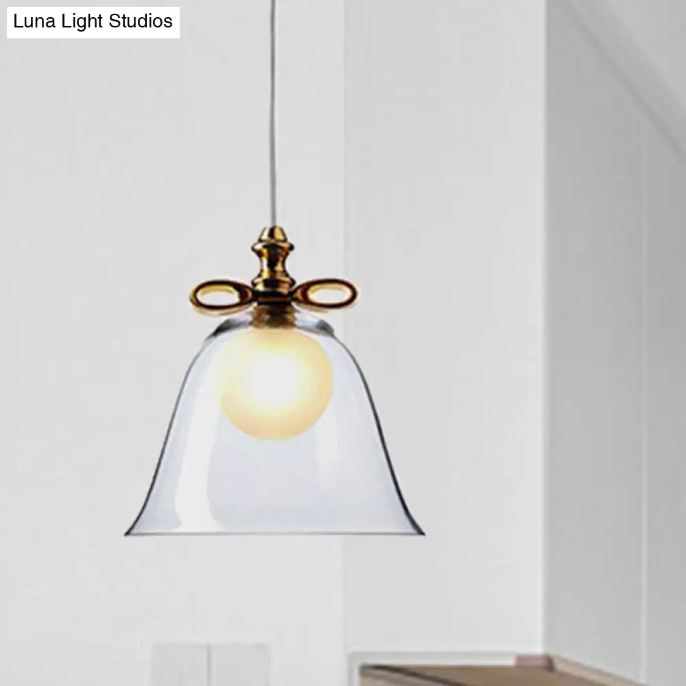 Contemporary Glass Bell Pendant Light - White/Brown/Clear Ideal For Dining Room Ceiling