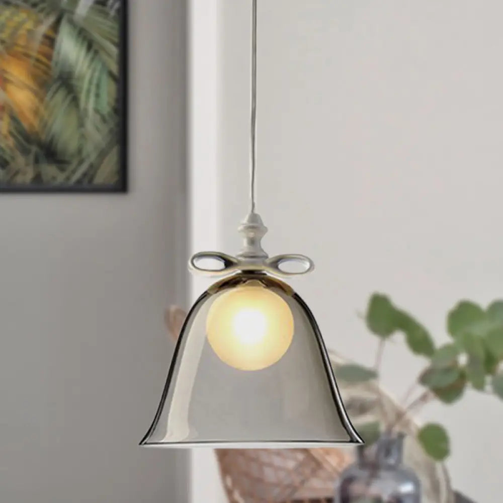 Contemporary Glass Bell Pendant Light - White/Brown/Clear Ideal For Dining Room Ceiling Smoke Gray