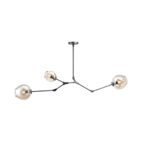 Contemporary Glass Bubble Chandelier: Adjustable Pendant For Dining Room 3/5 Heads Black/Gold Finish