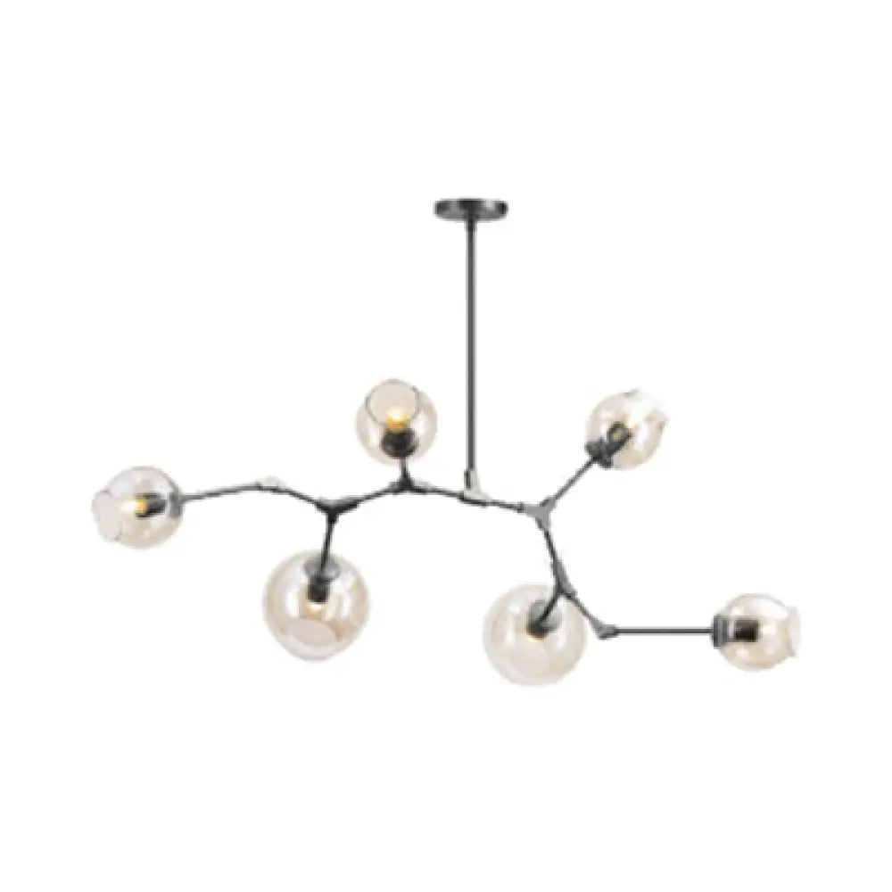 Contemporary Glass Bubble Chandelier: Adjustable Pendant For Dining Room 3/5 Heads Black/Gold Finish