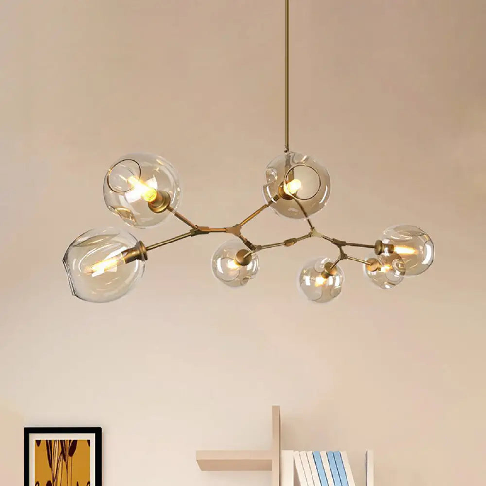 Contemporary Glass Bubble Chandelier: Adjustable Pendant For Dining Room 3/5 Heads Black/Gold Finish