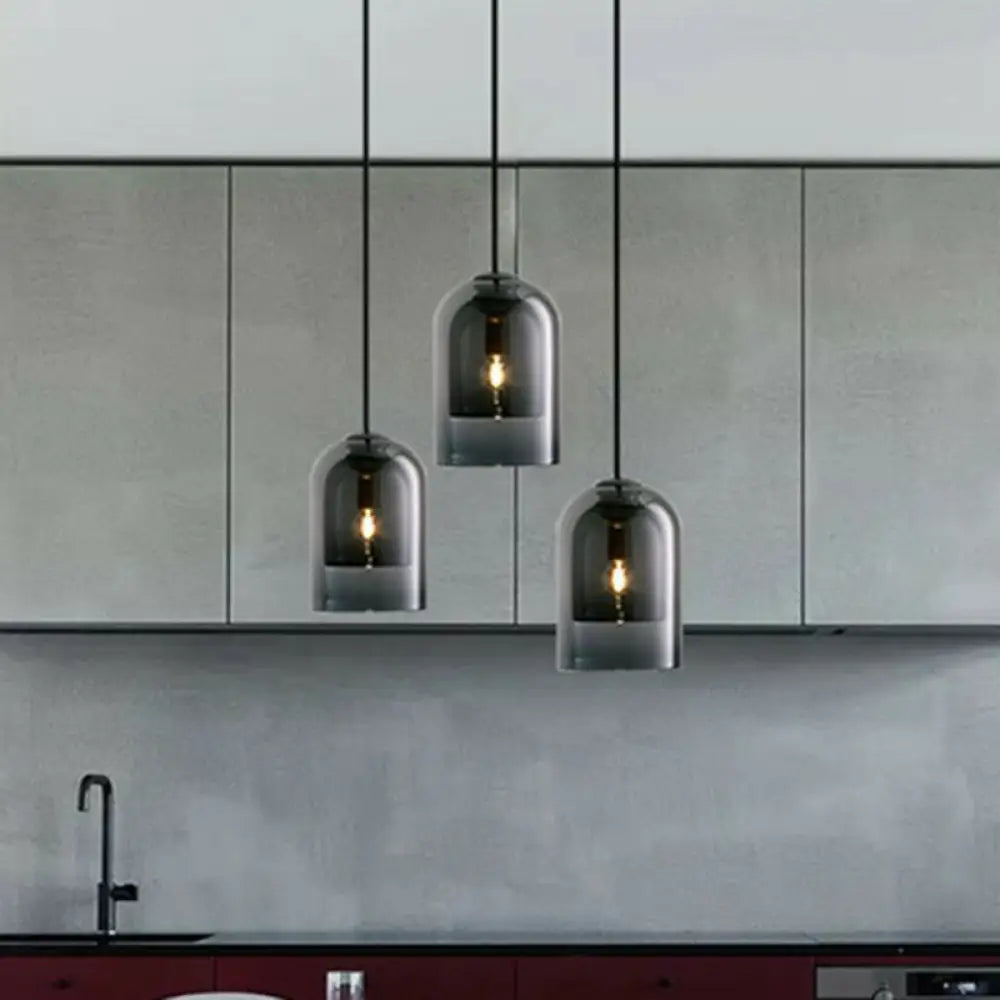 Contemporary Glass Cloche Hanging Lamp With Kitchen Lighting - 1 Bulb Fixture Smoke Gray