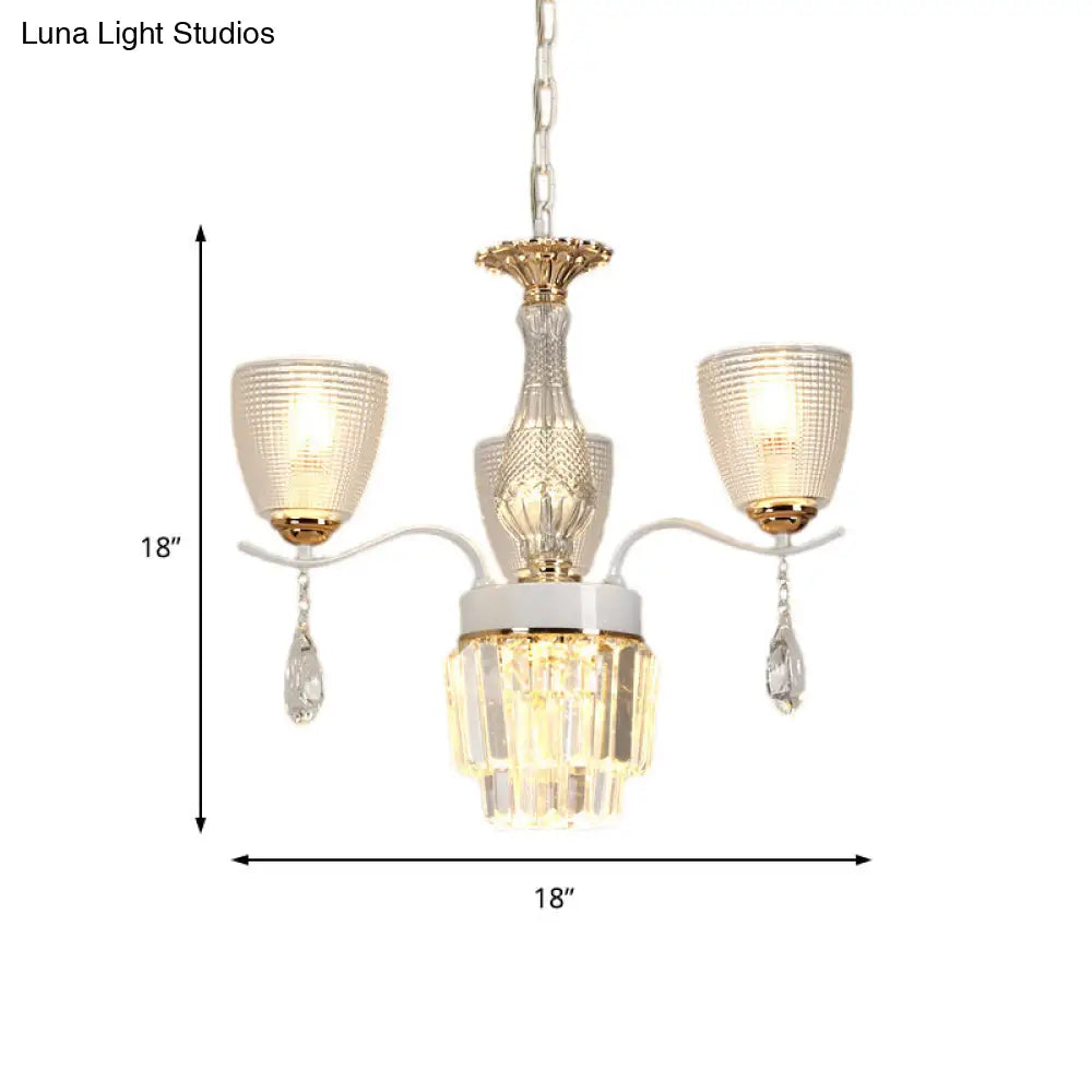 Contemporary Glass Prism Chandelier With Crystal Shades - 3/6/8 Lights Kit In White