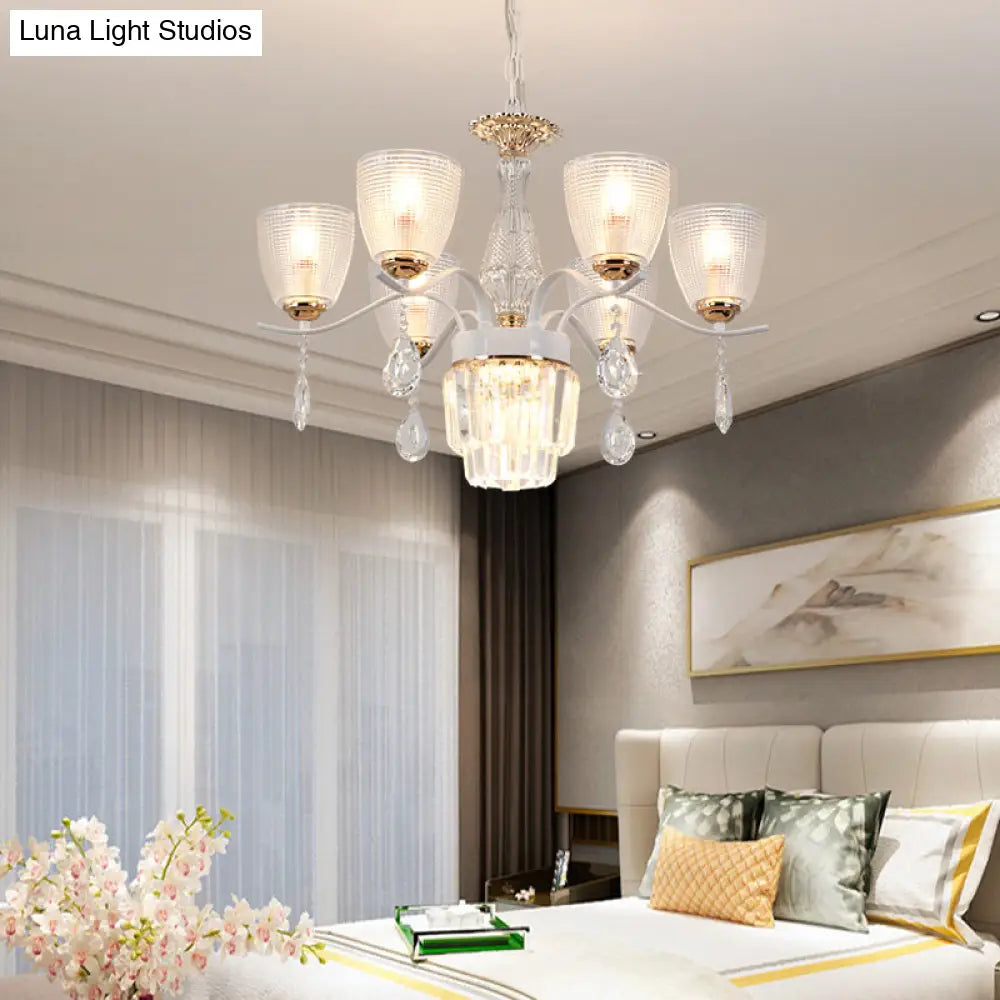 Contemporary Glass Cup Hanging Light Kit - 3/6/8 Lights Prism Chandelier With Cone Crystal Shade