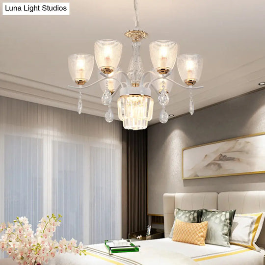 Contemporary Glass Cup Hanging Light Kit - 3/6/8 Lights Prism Chandelier With Cone Crystal Shade