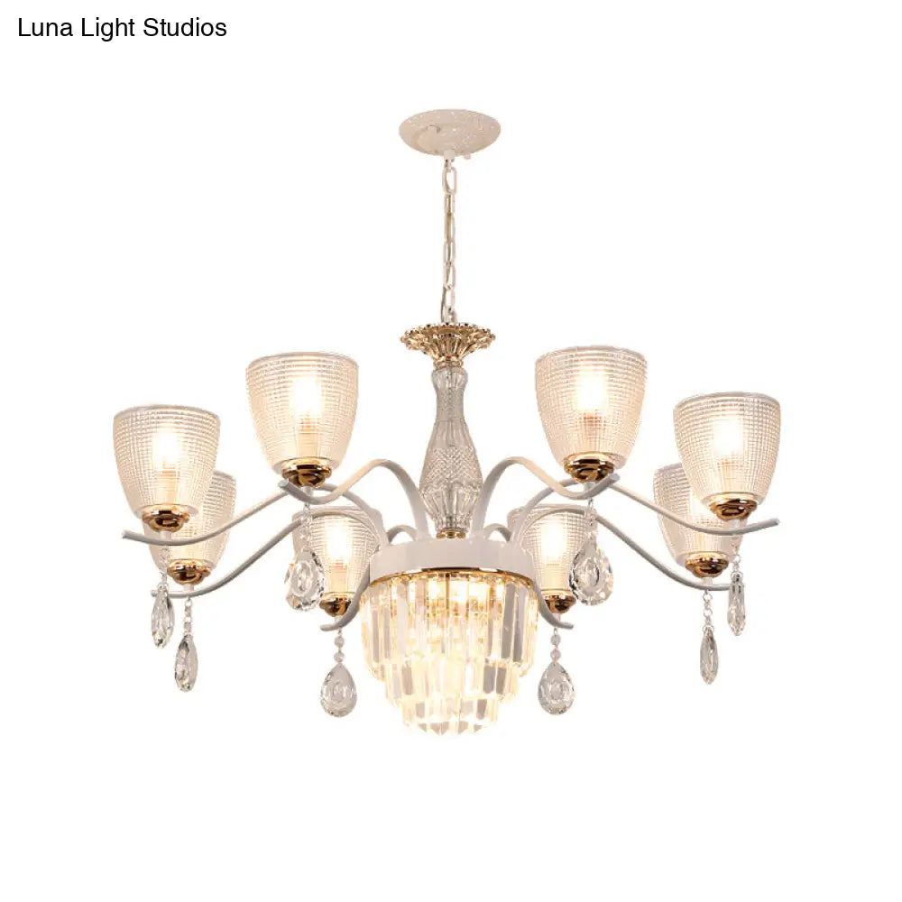 Contemporary Glass Cup Hanging Light Kit - 3/6/8 Lights Prism Chandelier With Cone Crystal Shade