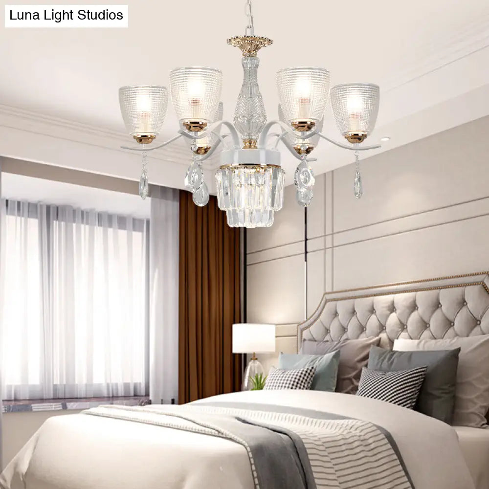 Contemporary Glass Prism Chandelier With Crystal Shades - 3/6/8 Lights Kit In White 6 /