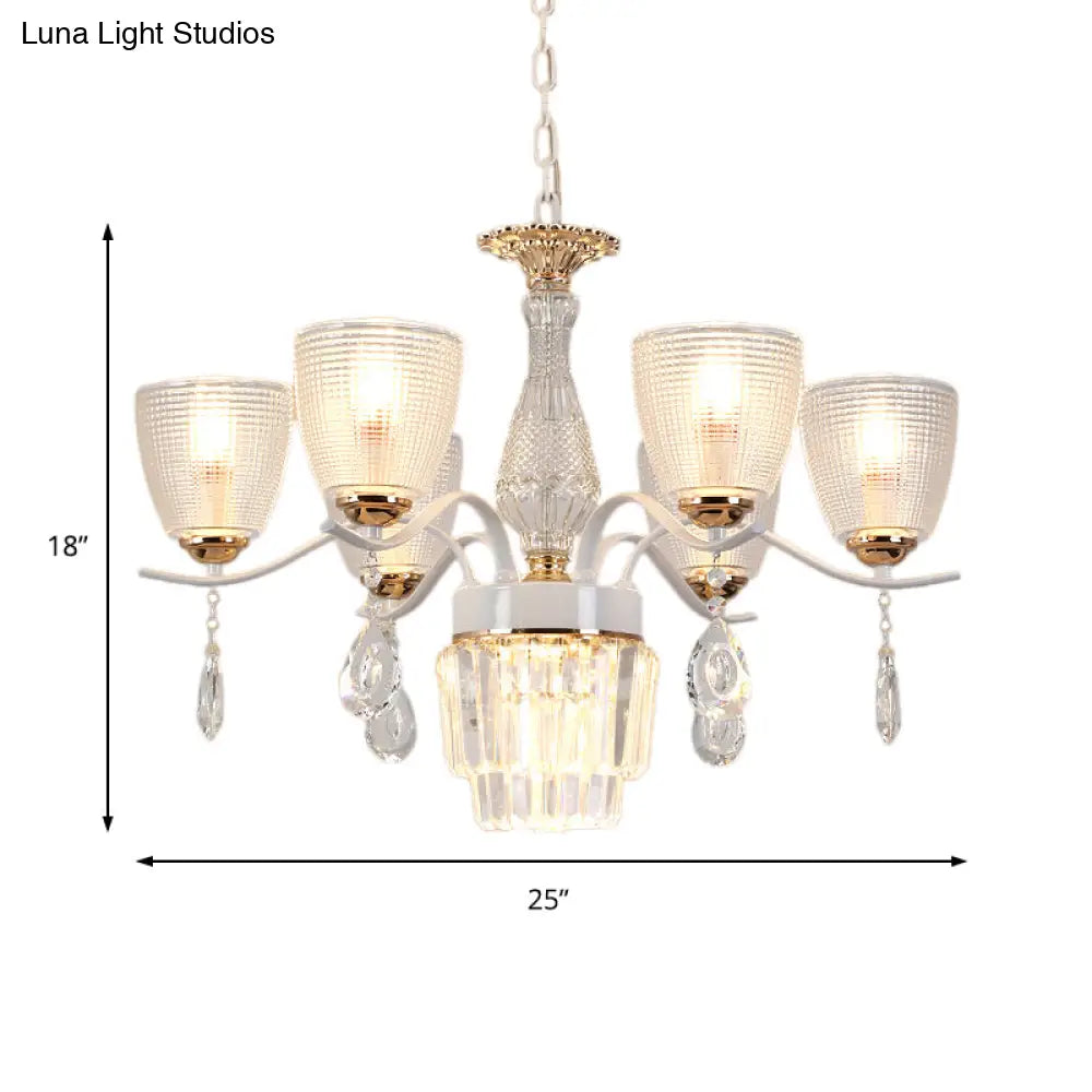 Contemporary Glass Cup Hanging Light Kit - 3/6/8 Lights Prism Chandelier With Cone Crystal Shade