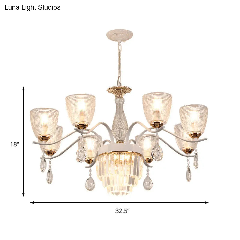 Contemporary Glass Prism Chandelier With Crystal Shades - 3/6/8 Lights Kit In White