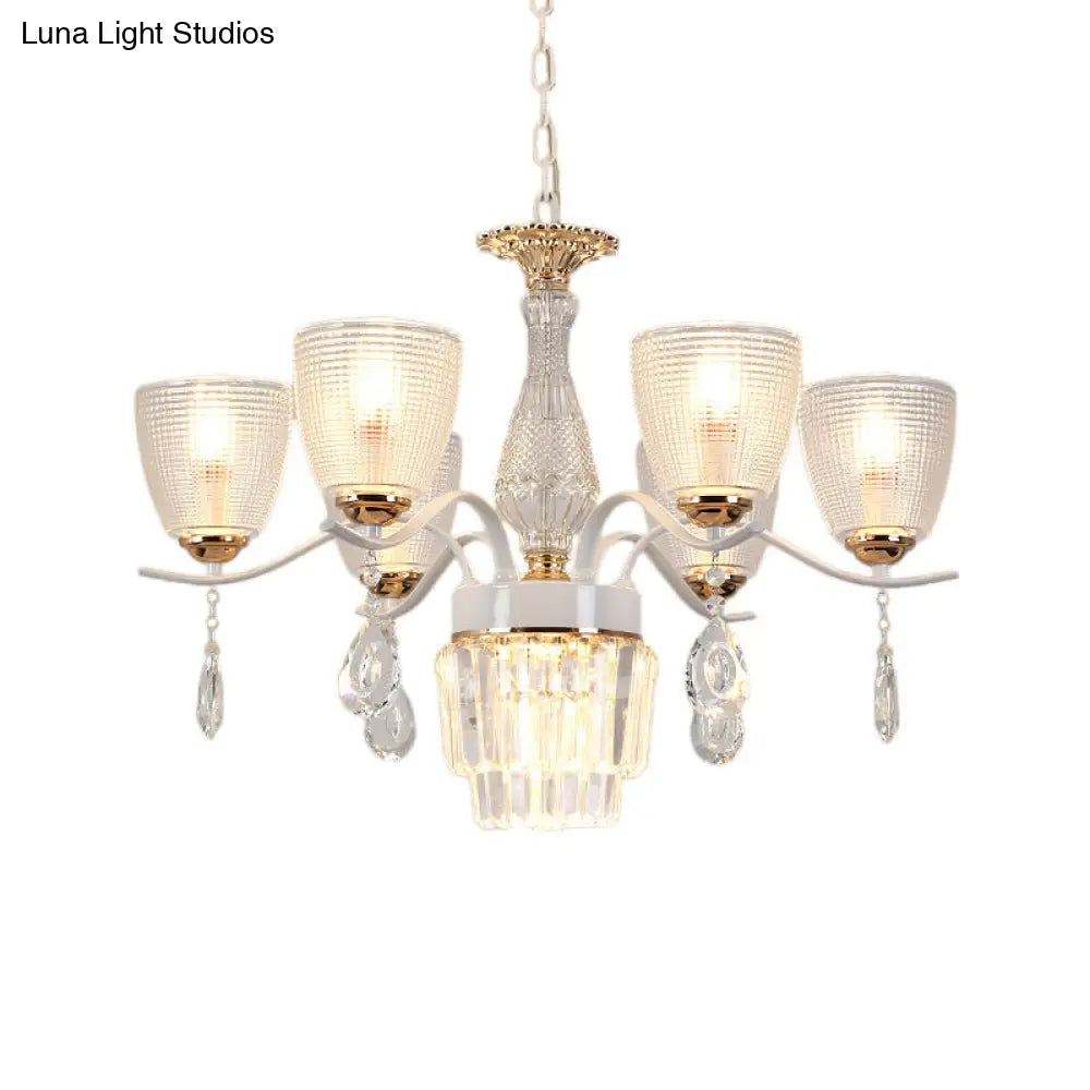 Contemporary Glass Prism Chandelier With Crystal Shades - 3/6/8 Lights Kit In White