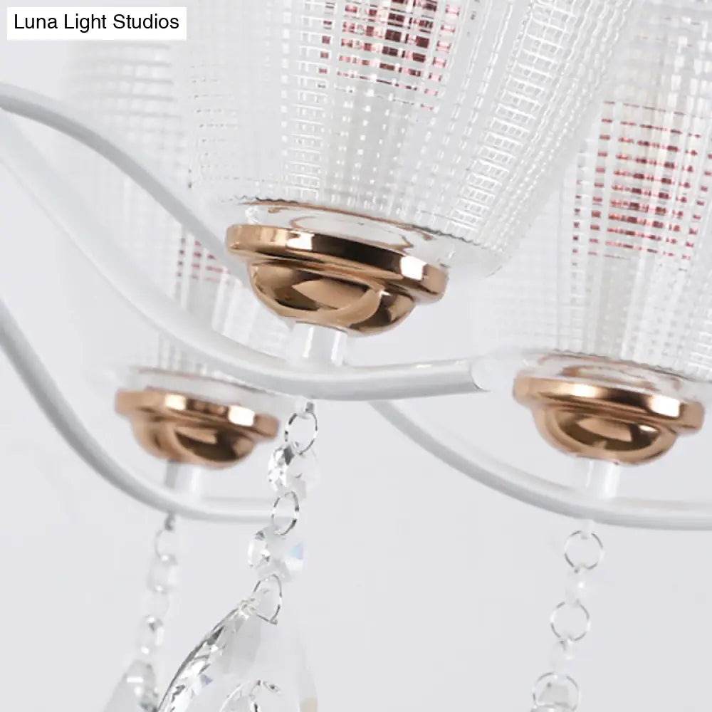 Contemporary Glass Cup Hanging Light Kit - 3/6/8 Lights Prism Chandelier With Cone Crystal Shade