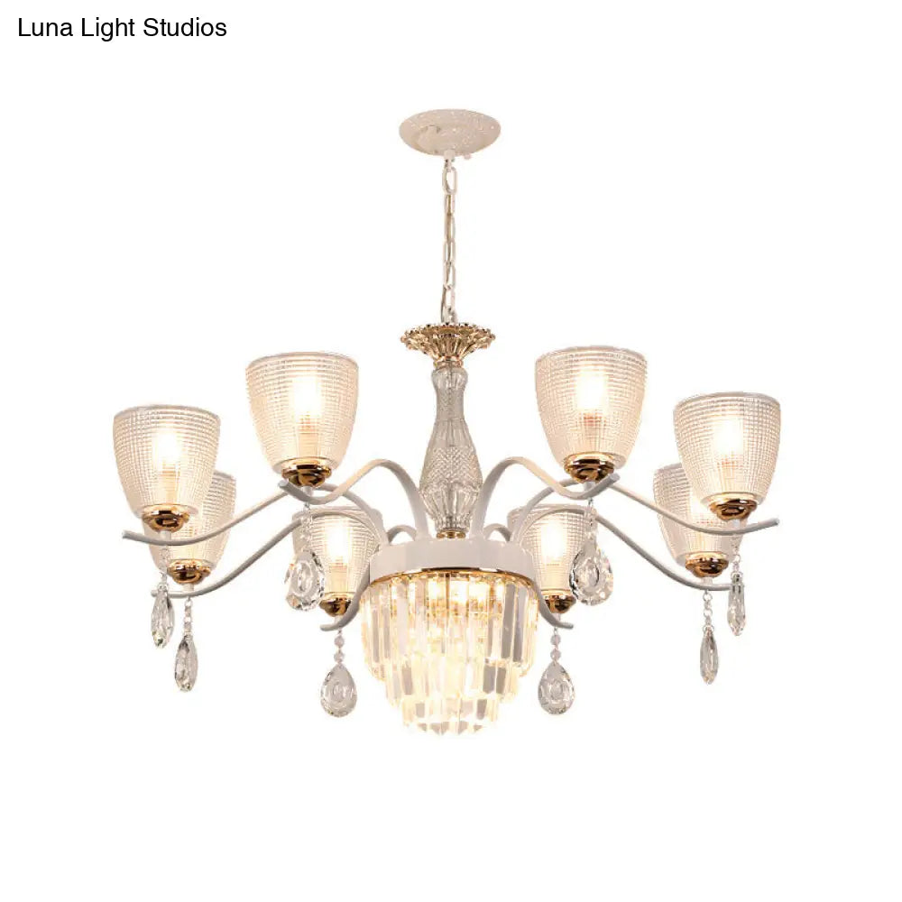 Contemporary Glass Prism Chandelier With Crystal Shades - 3/6/8 Lights Kit In White