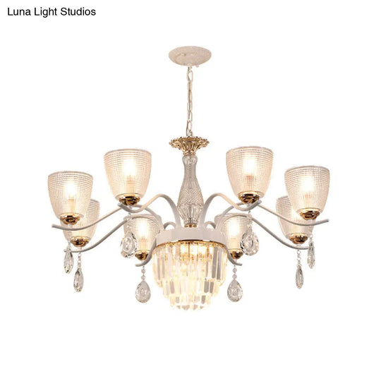 Contemporary Glass Prism Chandelier With Crystal Shades - 3/6/8 Lights Kit In White