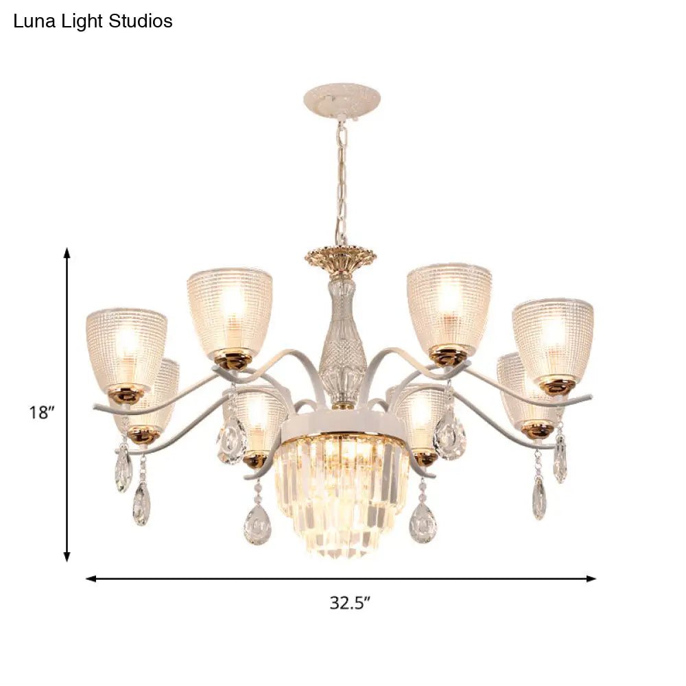 Contemporary Glass Cup Hanging Light Kit - 3/6/8 Lights Prism Chandelier With Cone Crystal Shade