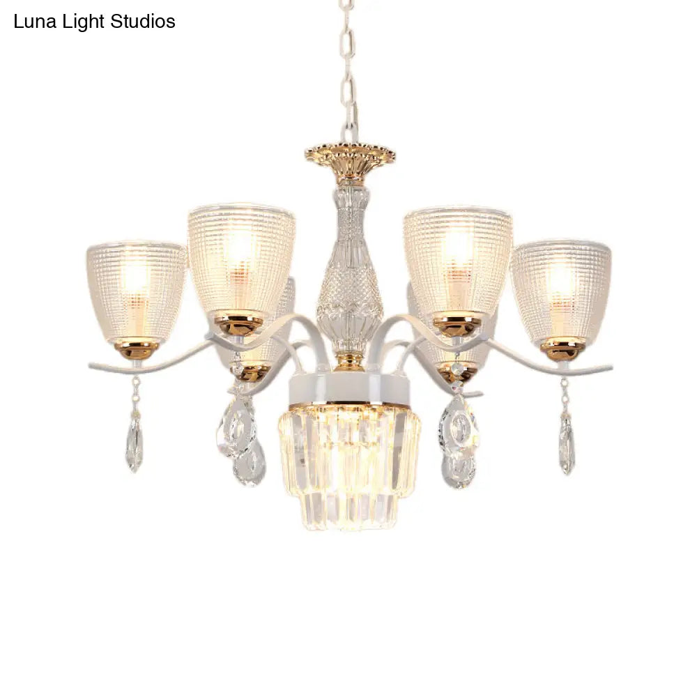 Contemporary Glass Cup Hanging Light Kit - 3/6/8 Lights Prism Chandelier With Cone Crystal Shade