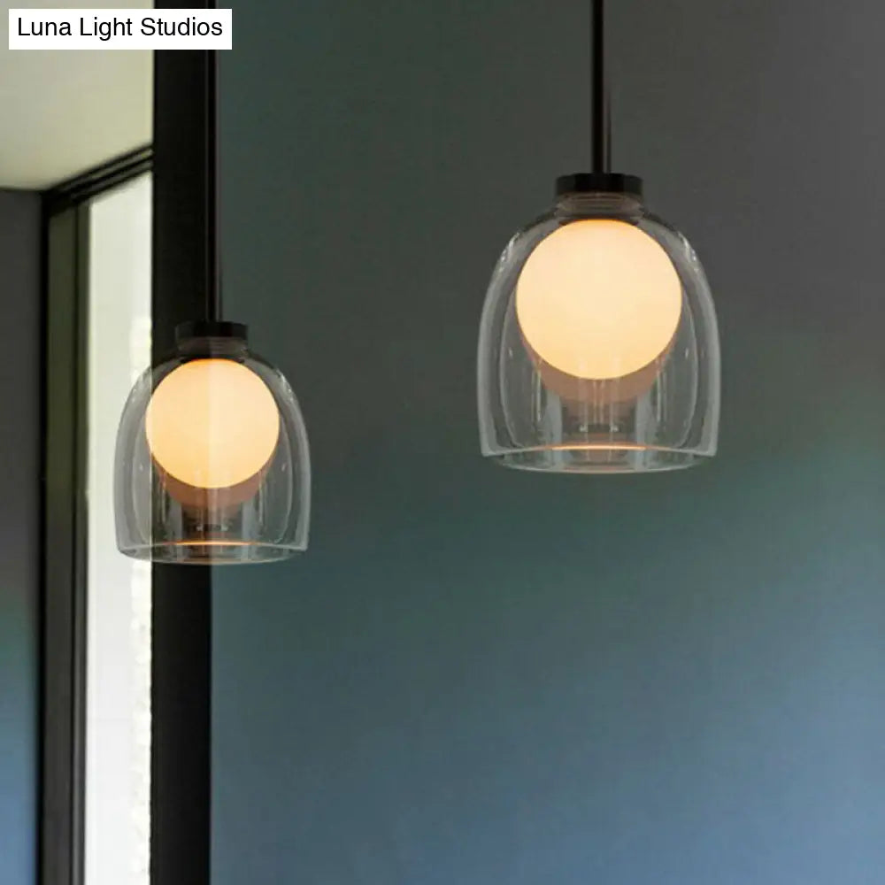 Modern Glass Cup Pendant Light For Dining Room - 1 Head Pendulum Design