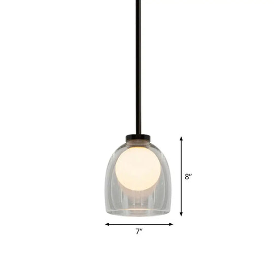 Contemporary Glass Cup Pendant Light For Dining Room - 1 Head Hanging Pendulum Clear