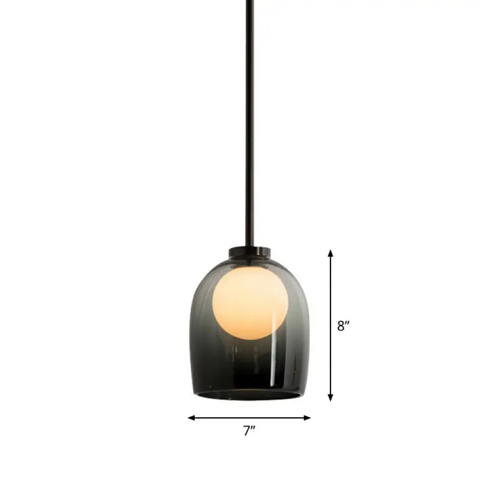 Contemporary Glass Cup Pendant Light For Dining Room - 1 Head Hanging Pendulum Smoke Gray