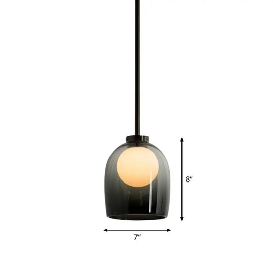 Contemporary Glass Cup Pendant Light For Dining Room - 1 Head Hanging Pendulum Smoke Gray