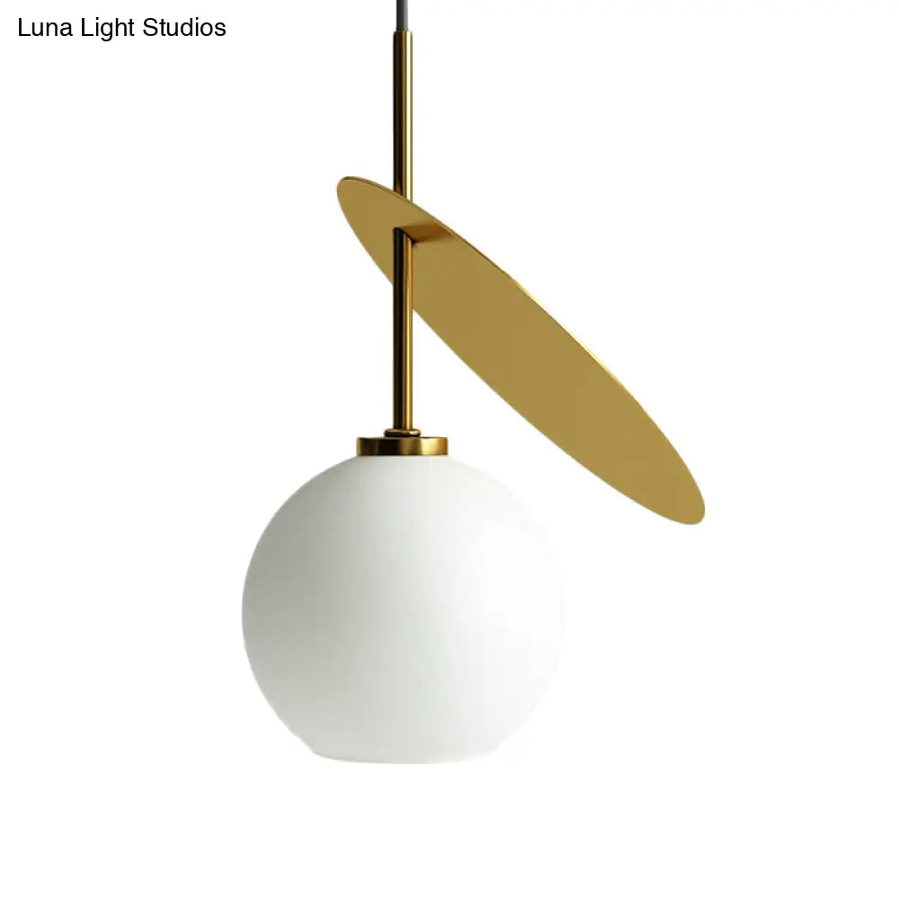 Contemporary Glass Globe Pendant Light With Metallic Circle - Ideal For Restaurants