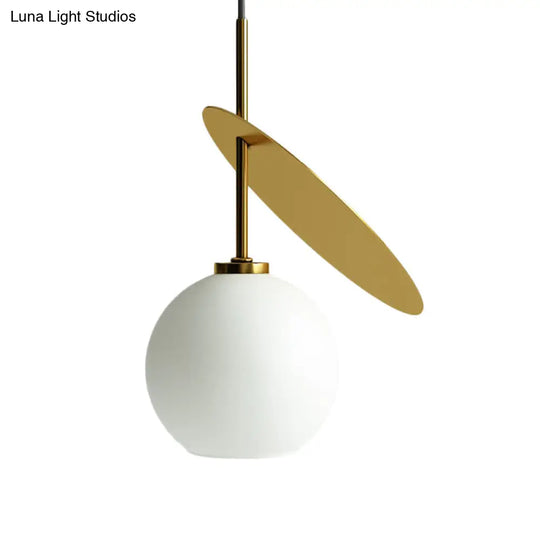 Contemporary Glass Globe Pendant Light With Metallic Circle - Ideal For Restaurants