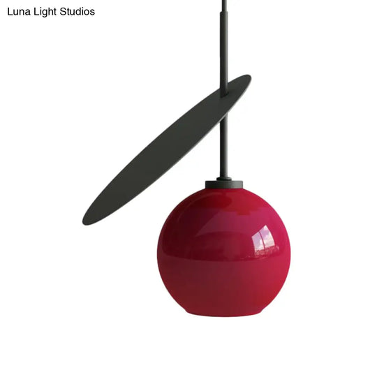 Contemporary Glass Globe Pendant Light With Metallic Circle - Ideal For Restaurants