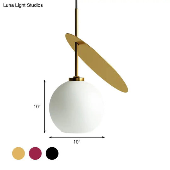 Contemporary Glass Globe Pendant Light With Metallic Circle - Ideal For Restaurants