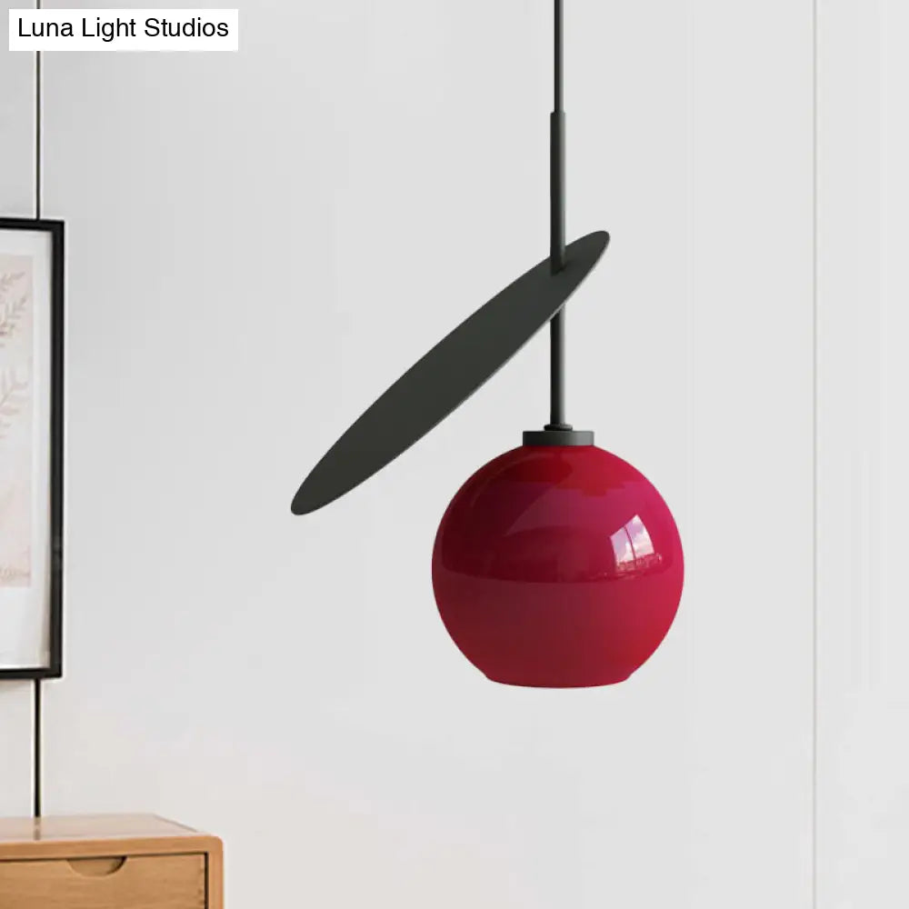 Contemporary Glass Globe Pendant Light With Metallic Circle - Ideal For Restaurants