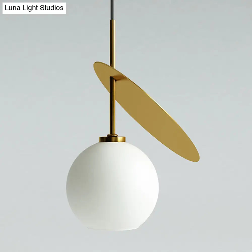 Contemporary Glass Globe Pendant Light With Metallic Circle - Ideal For Restaurants