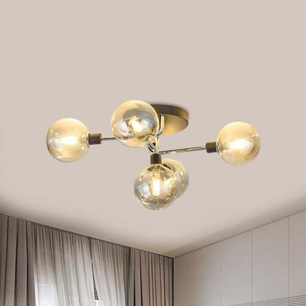 Contemporary Glass Globe Shade Ceiling Light - Semi Flush Mount For Villa Dining Room 5 / Amber