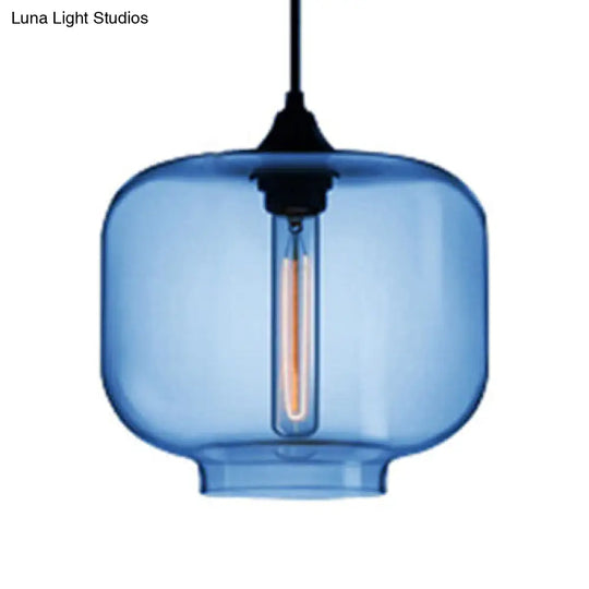 Contemporary Glass Cylinder Hanging Lamp - Red/Brown/Blue 1 Light Ceiling Dark Blue