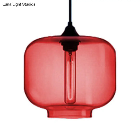 Contemporary Glass Cylinder Hanging Lamp - Red/Brown/Blue 1 Light Ceiling Red