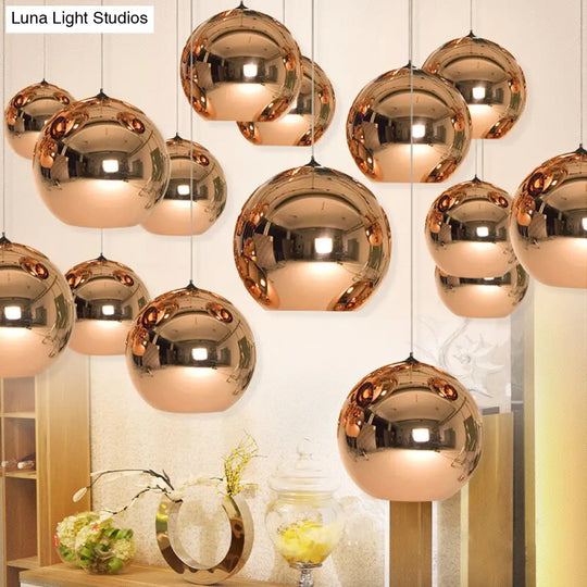 Contemporary Glass Mirror Ball Pendant Light - Chrome/Gold/Rose Gold 6/8/10 Width Hanging Ceiling