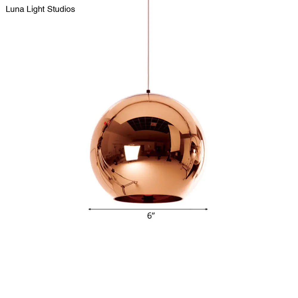 Contemporary Glass Mirror Ball Pendant Light - Chrome/Gold/Rose Gold 6/8/10 Width Hanging Ceiling