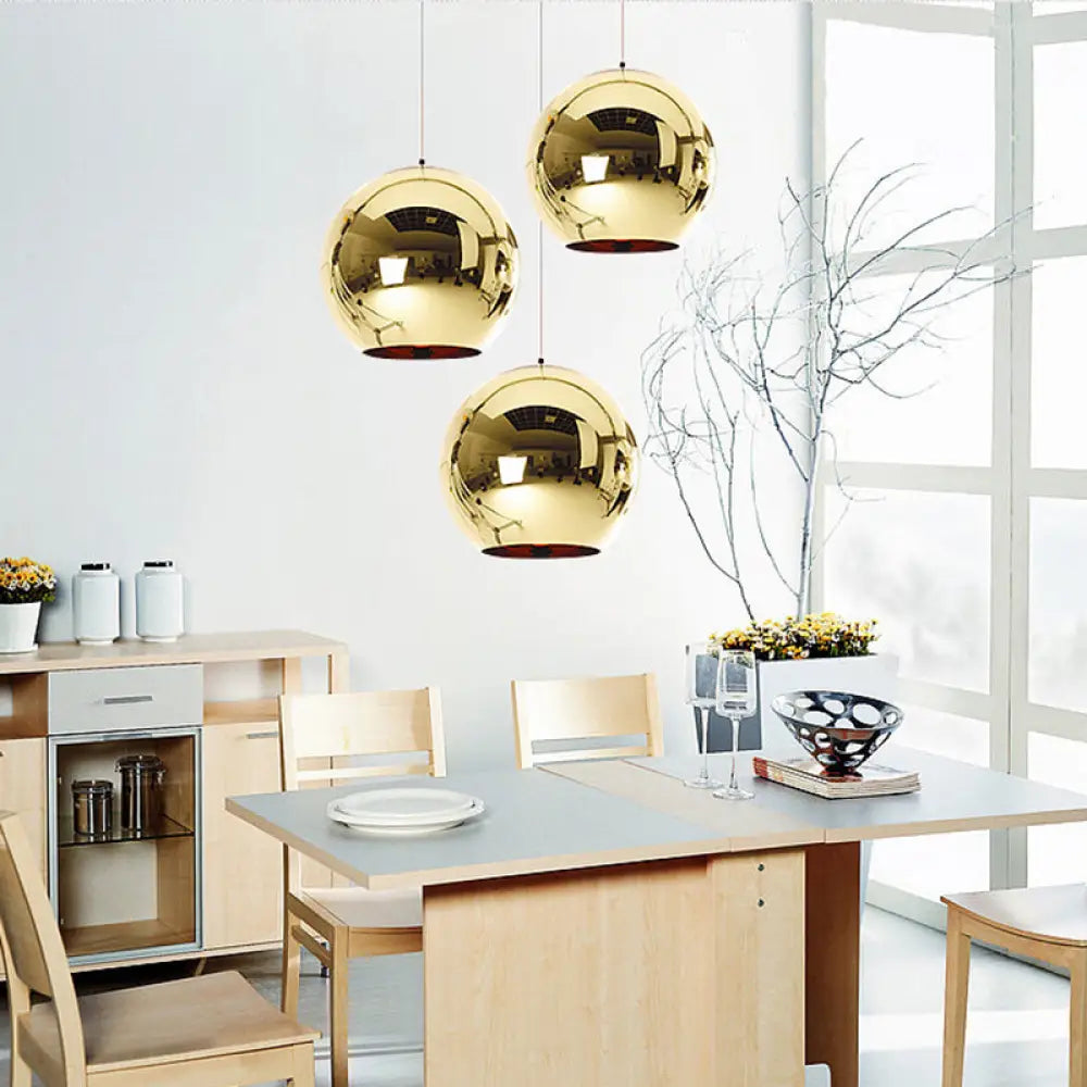 Contemporary Glass Mirror Ball Pendant Lighting - 1 Light Chrome/Gold/Rose Gold 6’/8’/10’W