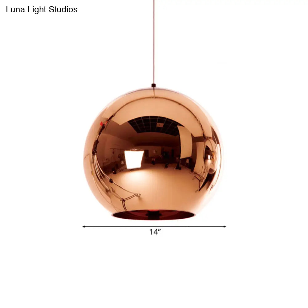 Contemporary Glass Mirror Ball Pendant Light - Chrome/Gold/Rose Gold 6/8/10 Width Hanging Ceiling