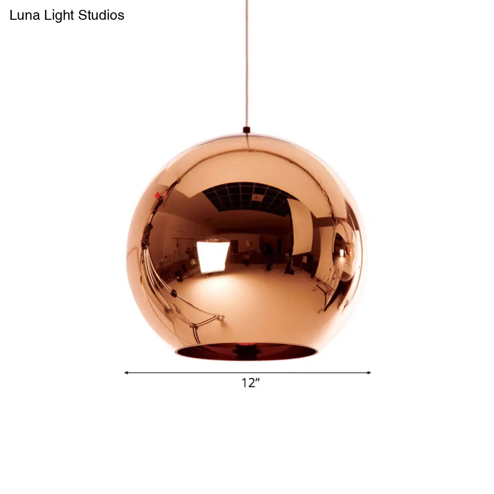 Contemporary Glass Mirror Ball Pendant Lighting - 1 Light Chrome/Gold/Rose Gold 6’/8’/10’W