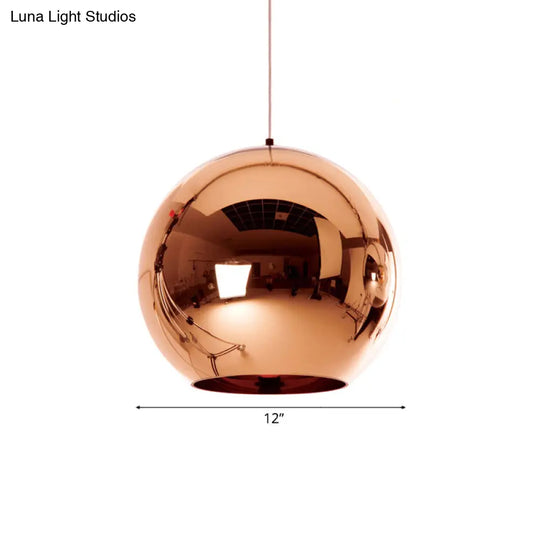 Contemporary Glass Mirror Ball Pendant Lighting - 1 Light Chrome/Gold/Rose Gold 6’/8’/10’W