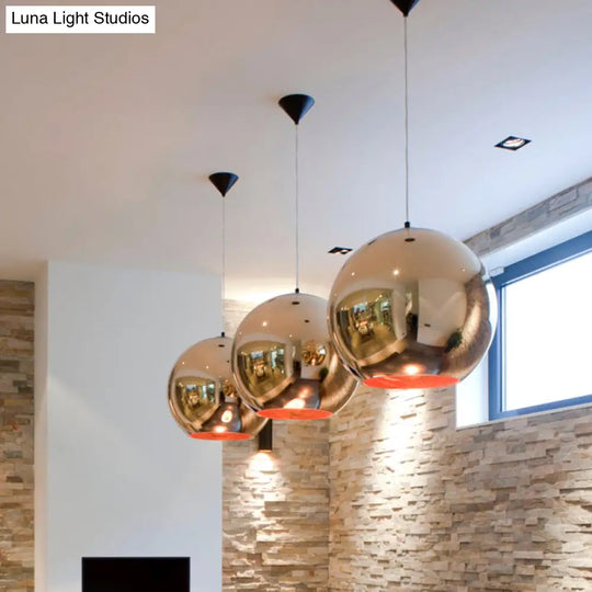 Contemporary Glass Mirror Ball Pendant Lighting - 1 Light Chrome/Gold/Rose Gold 6’/8’/10’W