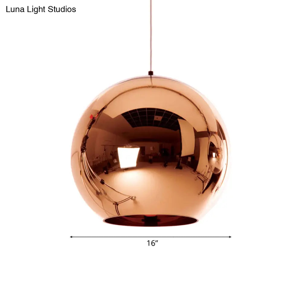 Contemporary Glass Mirror Ball Pendant Lighting - 1 Light Chrome/Gold/Rose Gold 6’/8’/10’W