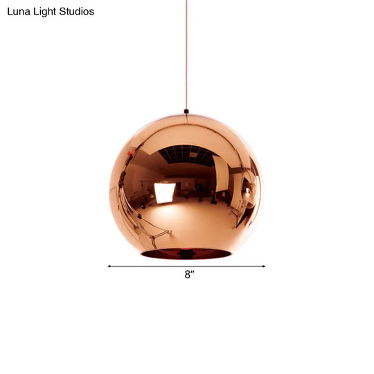 Contemporary Glass Mirror Ball Pendant Lighting - 1 Light Chrome/Gold/Rose Gold 6’/8’/10’W