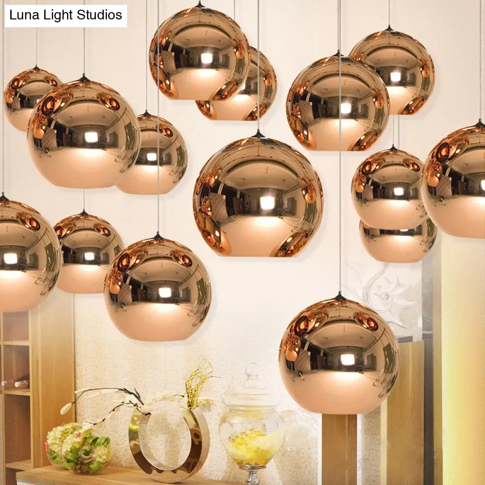 Contemporary Glass Mirror Ball Pendant Lighting - 1 Light Chrome/Gold/Rose Gold 6’/8’/10’W