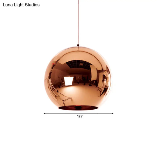 Contemporary Glass Mirror Ball Pendant Lighting - 1 Light Chrome/Gold/Rose Gold 6’/8’/10’W